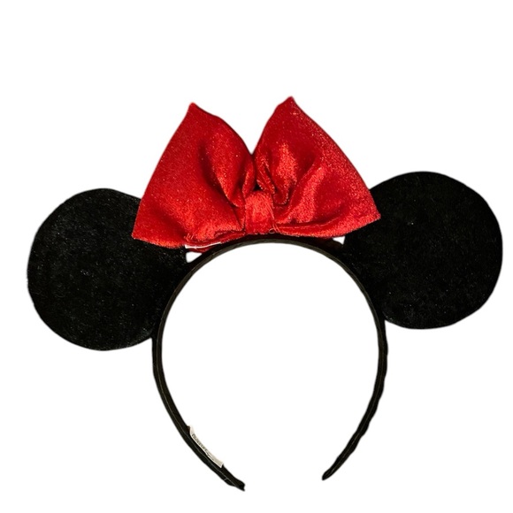 Minnie Mouse Ears Disney Parks Black Sequin w/Red Velveteen Bow Headband - Picture 2 of 3